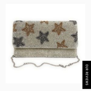 Silver Star Beaded Clutch Purse